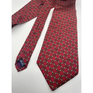 Christopher Hayes Mens Red Silk Tie Geometric Chain Link Pattern Made in USA